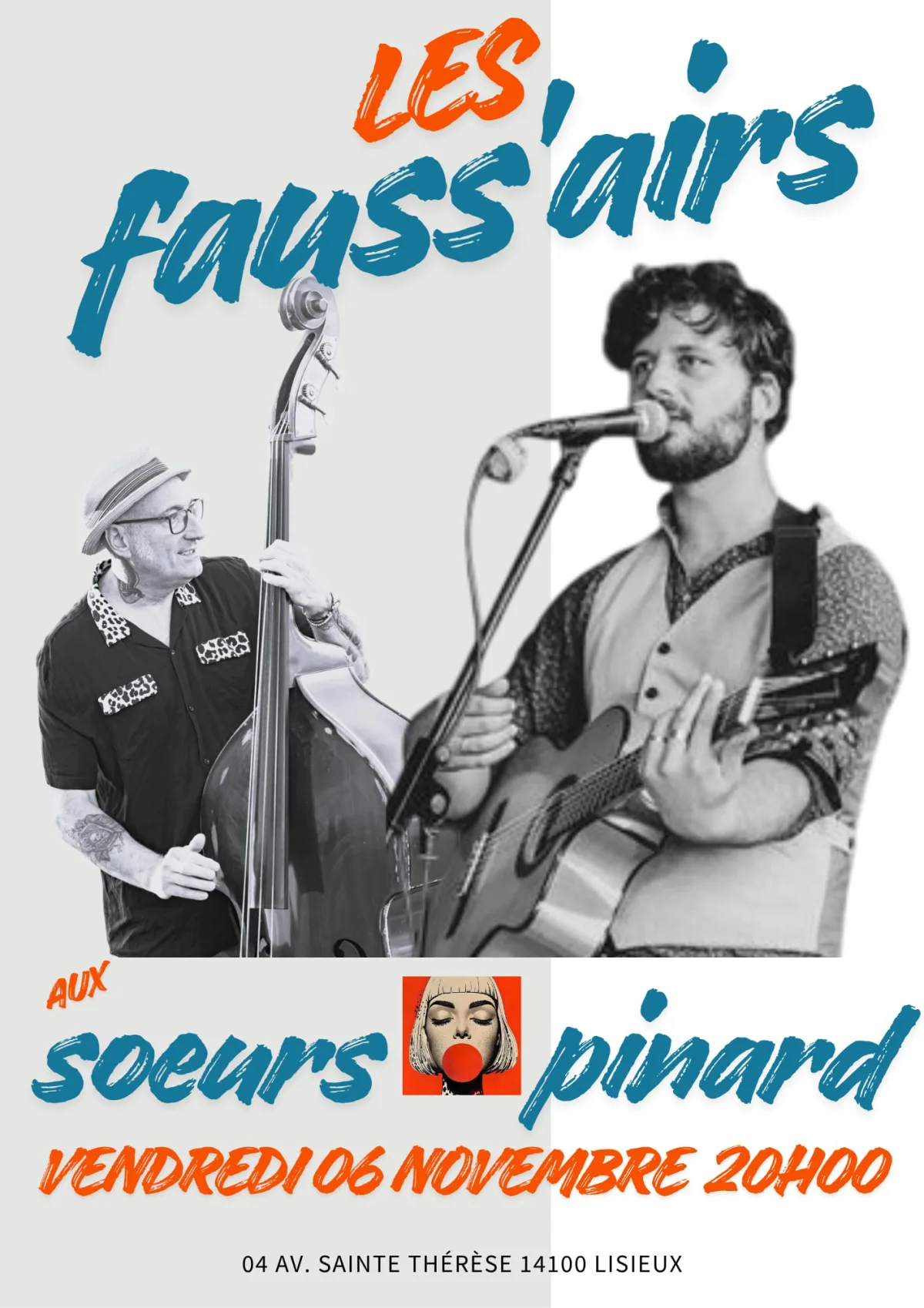 Affiche officielle du concert des Fauss'airs aux Sœurs Pinard, vendredi 6 novembre à 20h00 — 4 avenue Sainte-Thérèse, 14100 Lisieux